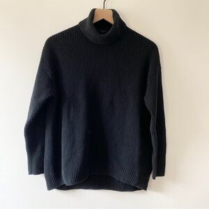 J.Crew Cotton Cashmere Blend Black Ribbed Turtleneck Sweater Size S